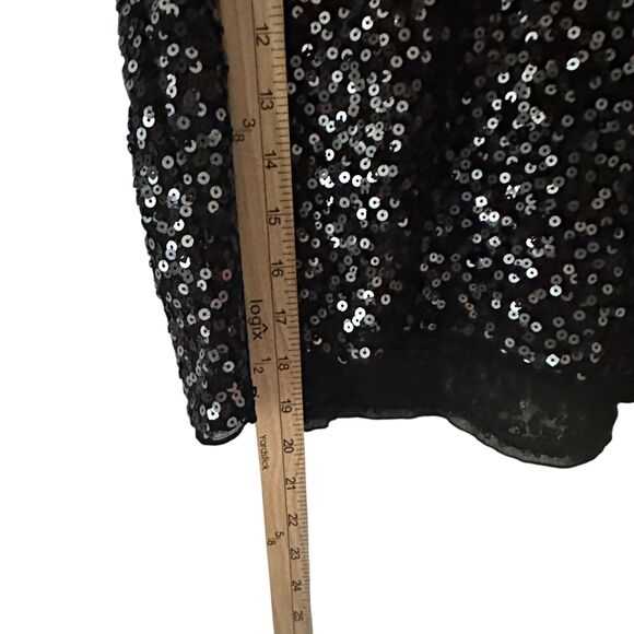 Express Black Sequins Sheer Cropped Scoop Neck Dressy Tank Top Size XS - Picture 3 of 7